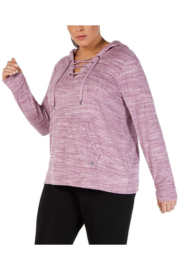 Women’s Plus Size Space-Dyed Lace-Up Hoodie, Royal Fuschia, 1X