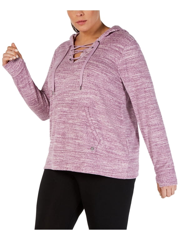Women’s Plus Size Space-Dyed Lace-Up Hoodie, Royal Fuschia, 2X