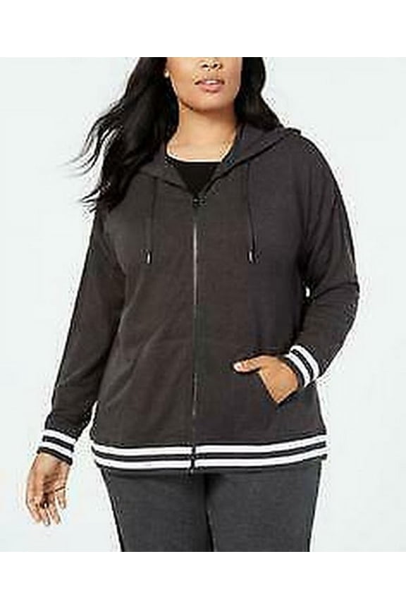 Women's Plus Varsity Stripe Heathered Hooded Jacket ,Various Colors Title: 3X/Charcoal