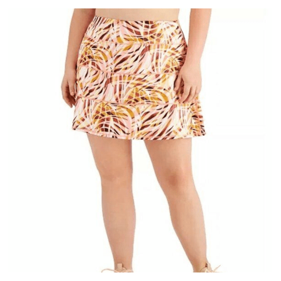 Ideology Women's Printed Stash Pocket Tiered Skort, Swrl Peachberry, 1X Plus