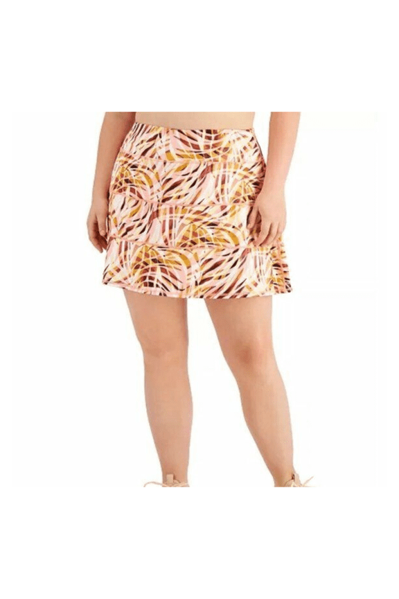 Women's Printed Stash Pocket Tiered Skort, Swrl Peachberry, 1X Plus