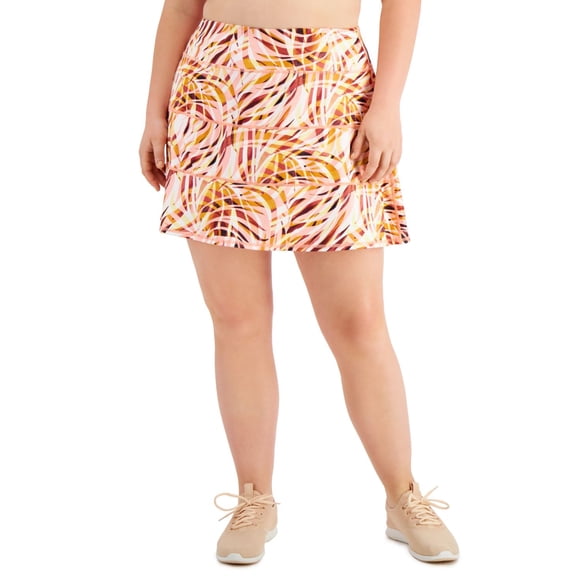 Ideology Women's Printed Stash Pocket Tiered Skort, Swrl Peachberry, 2X Plus