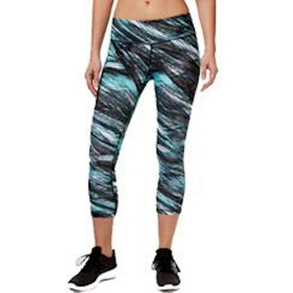 Ideology Women's Printed Striped Cropped Athletic Leggings, Sea Mist Blue, XS
