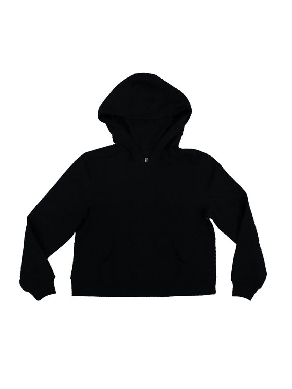 Women's Cropped Pullover Hoodie - Black Stretch Sweatshirt with Pockets