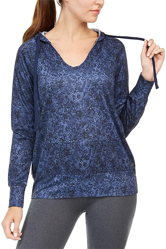 Women's Python Printed V-Neck Hoodie Navy Size X-Small