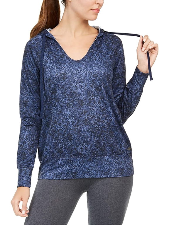 Womens Python Printed V Neck Hoodie,Indigo Sea,X-Small