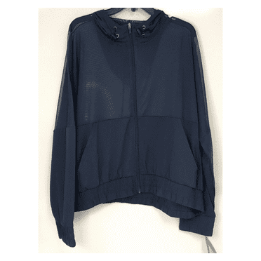Ideology Women's Relaxed Fit Mesh Full Zip Hoodie, Indigo Sea, Plus Size 1X