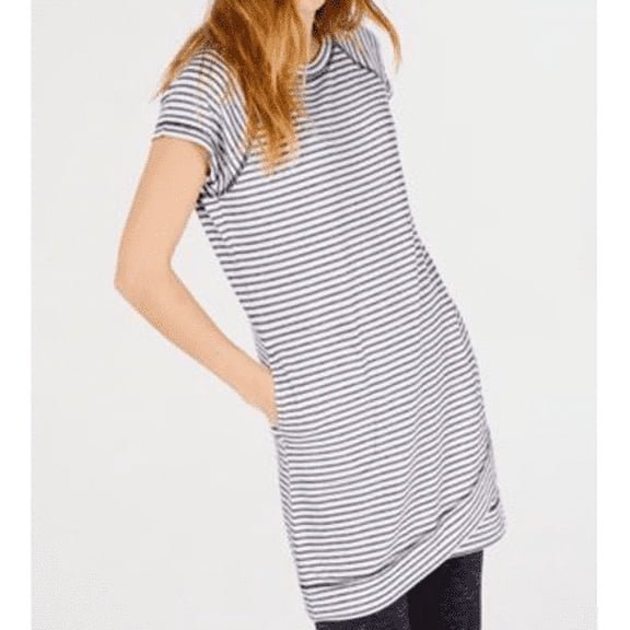 Ideology Womens Noir Gray White Striped Crossover-Hem Tunic Dress Size S $49