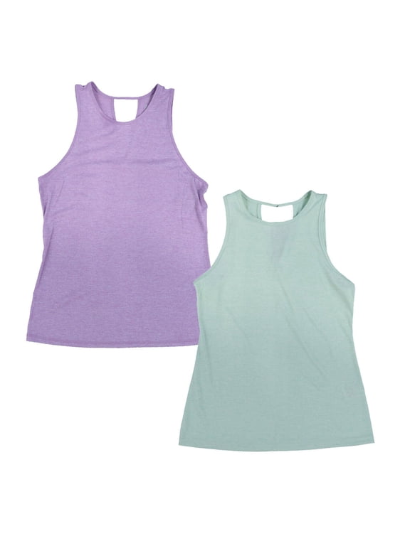 Women's Tank Top Heathered Keyhole-Back Athletic Top Solid Multi New