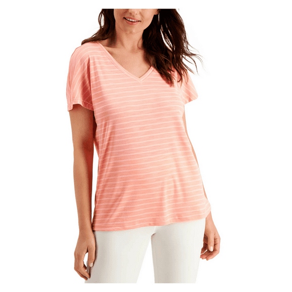 Ideology Women's V-Neck, Short Sleeve, Shadow Stripe T-Shirt, Peachberry, 2XL