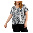thumbnail image 1 of Ideology Women's V-Neck, Short Sleeve, Snakeskin T-Shirt, Black/White, 3X Plus, 1 of 2