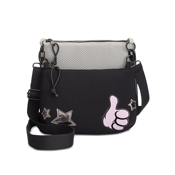 Ideology Womens 2-In-1 Applique Crossbody Handbag Black Small