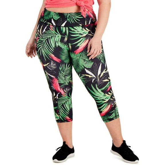 Ideology Womens Activewear Plus Size Tropical-Print Side-Pocket Crop;4X