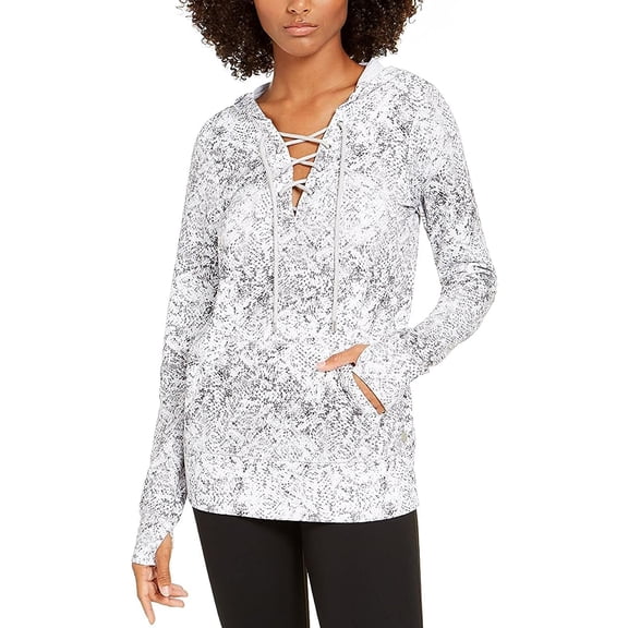 Ideology Womens Activewear Snake Print Lace Up Hoodie;Small