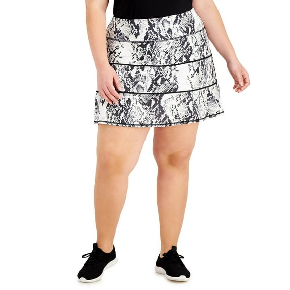 Ideology Womens Activewear Snake-Print Tiered A-Line Skort;1X