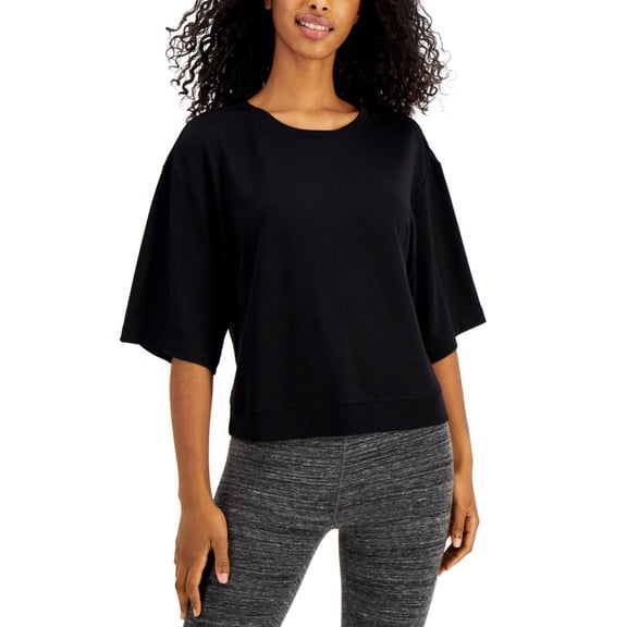 Ideology Womens Cropped Elbow-Sleeve Top,Deep Black,Large