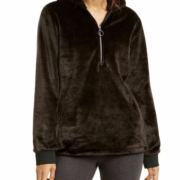 Ideology Women's Faux Fur Quarter Zip Hoodie Black Size X-Small
