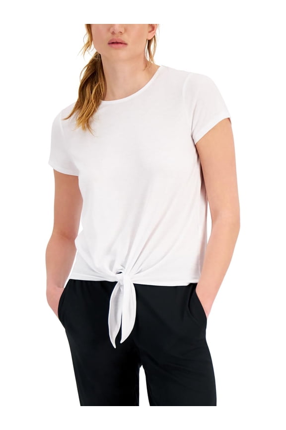 ID Ideology Womens Knot Front T-Shirt Bright White M