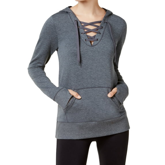 Ideology Womens Lace Up Hoodie,Charcoal Heather,Medium