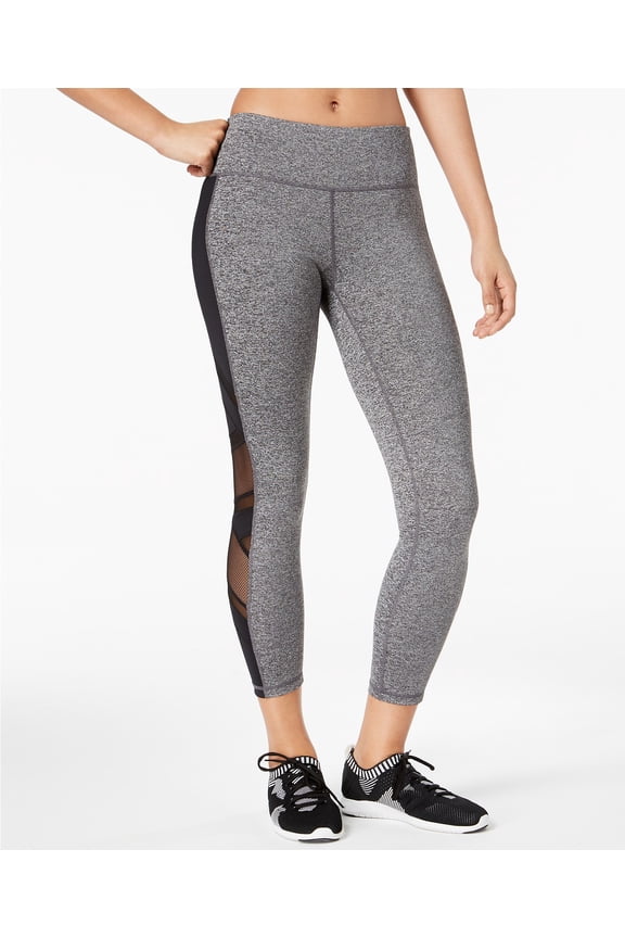 Womens Mesh-Trimmed Ankle Leggings,Ebony,S