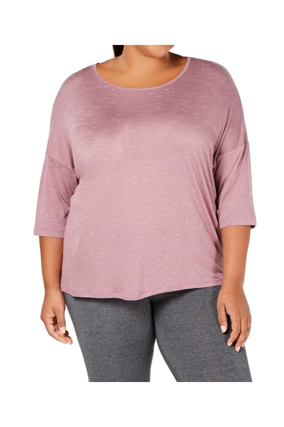 Womens Plus Burnout 3/4 Sleeves Pullover Top Purple 3X;3X