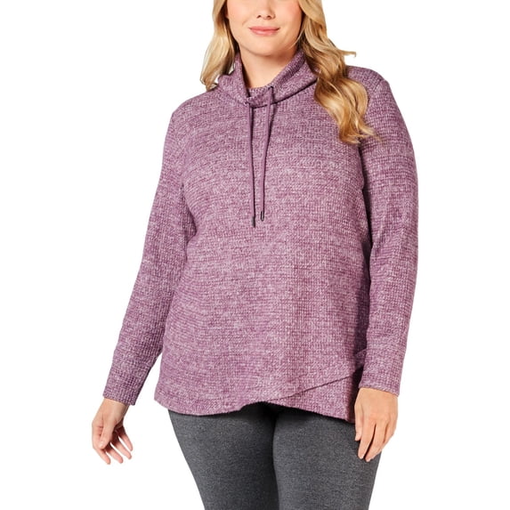 Ideology Womens Plus Cowl Neck Heathered Pullover Sweater