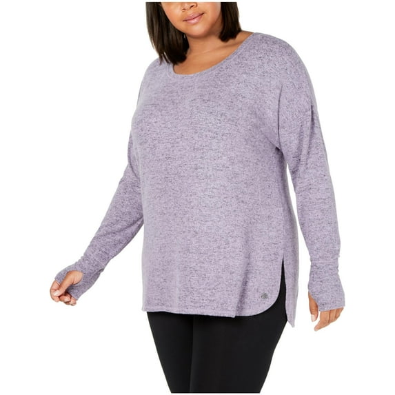 Ideology Womens Plus Fitness Workout Pullover Top Purple 2X