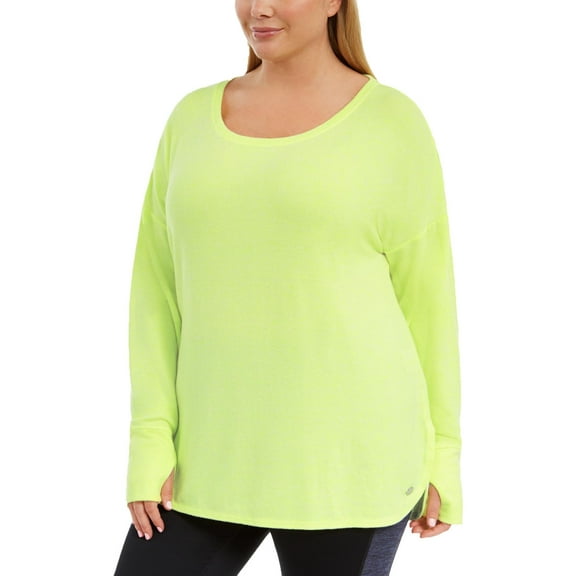 Ideology Womens Plus Fitness Workout Pullover Top Yellow 3X