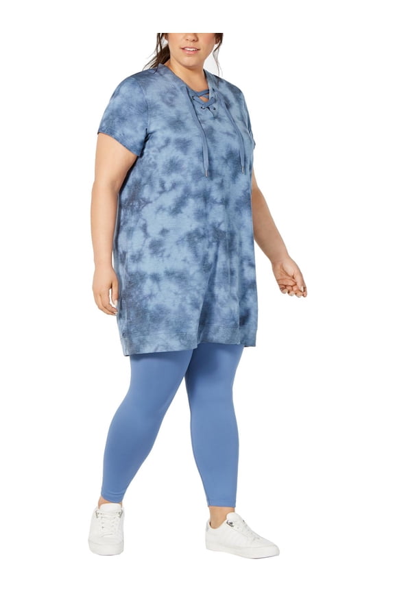 Womens Plus Fitness Workout Tunic Top Blue 2X