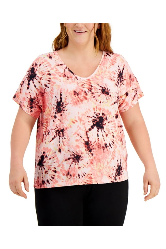 Womens Plus Size Printed Top,Dye Peachberry,2X