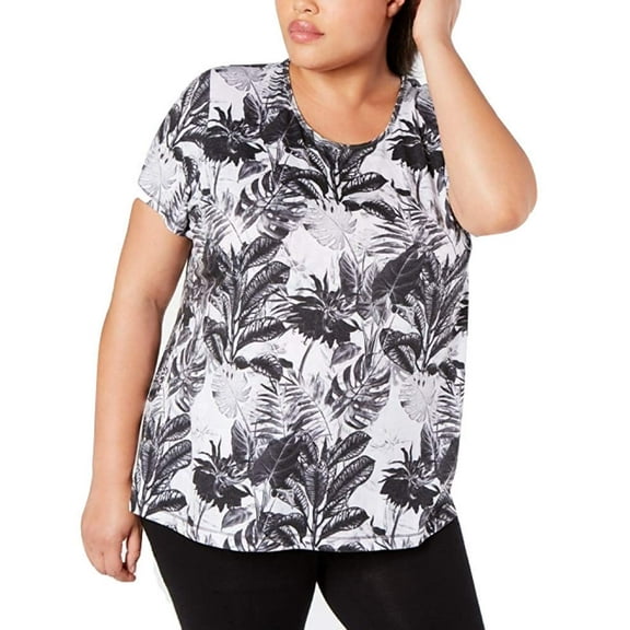 Ideology Womens Plus Size Tropical Shadow Cutout Back T-Shirt,Tropic Shadows,2X