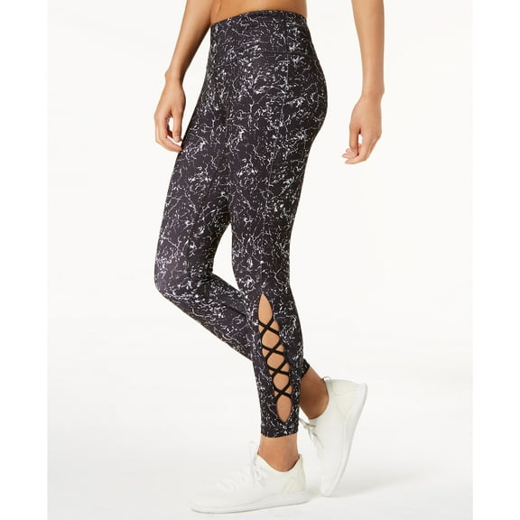 Ideology Womens Printed Lattice Detail Ankle Leggings