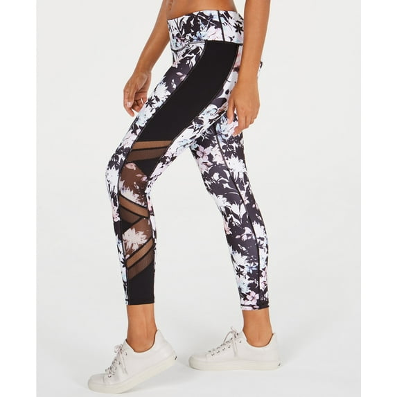 Ideology Womens Printed Mesh Trimmed Ankle Leggings