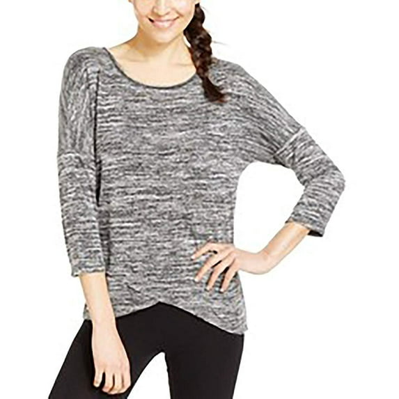 Ideology Womens Split Hem Pattern Pullover Black X-Large