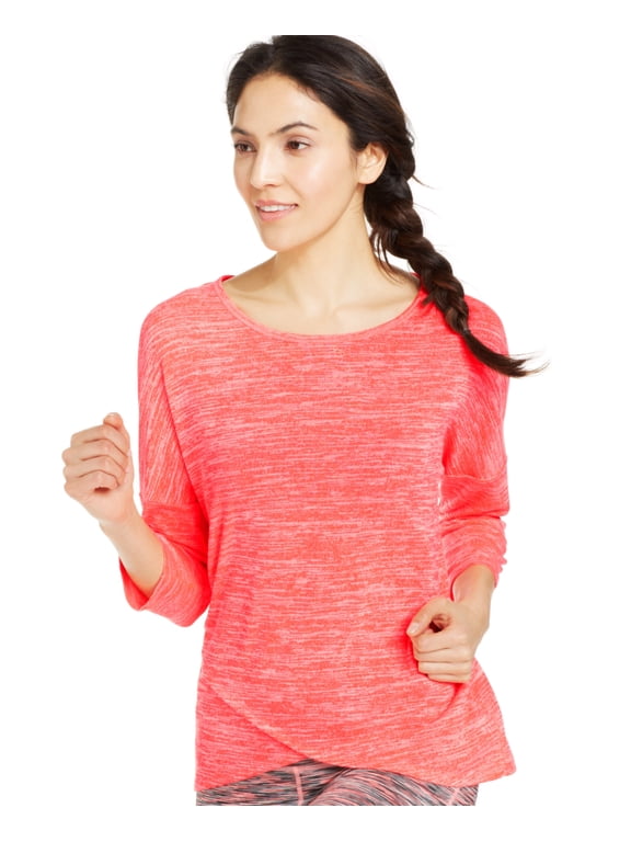 Womens Split-Hem Pattern Pullover Top,Neon Punch,S