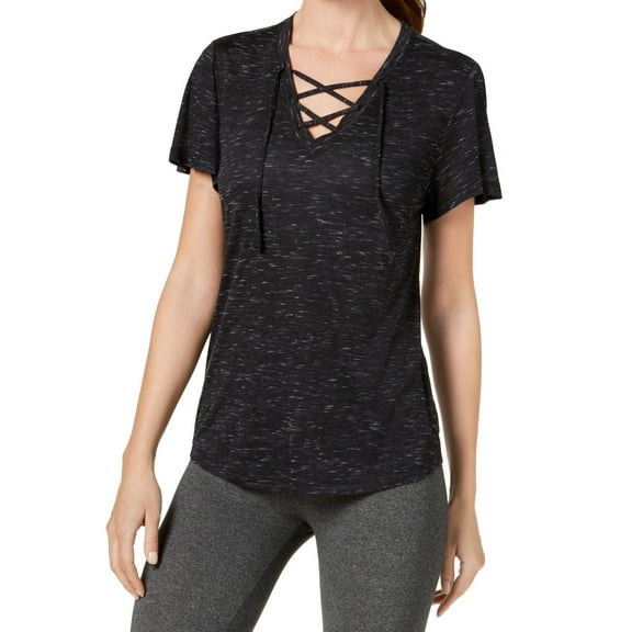 Ideology Womens V Neck Lace Up T-Shirt
