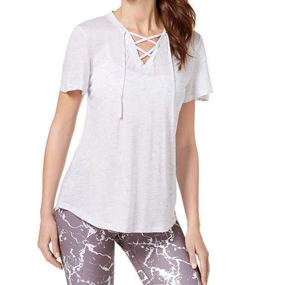 Ideology Womens V Neck Lace Up T-Shirt