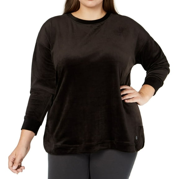 Ideology Womens Velour Pullover Sweater, Black, Medium