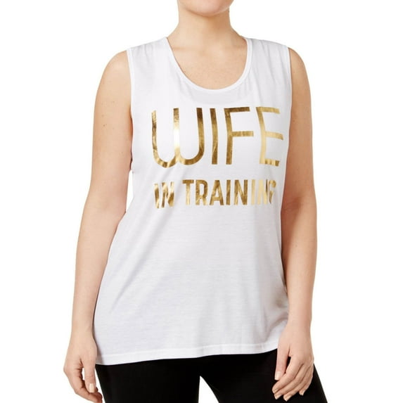 Ideology Womens Wife In Training Tank Top, White, Plus Size, 3X
