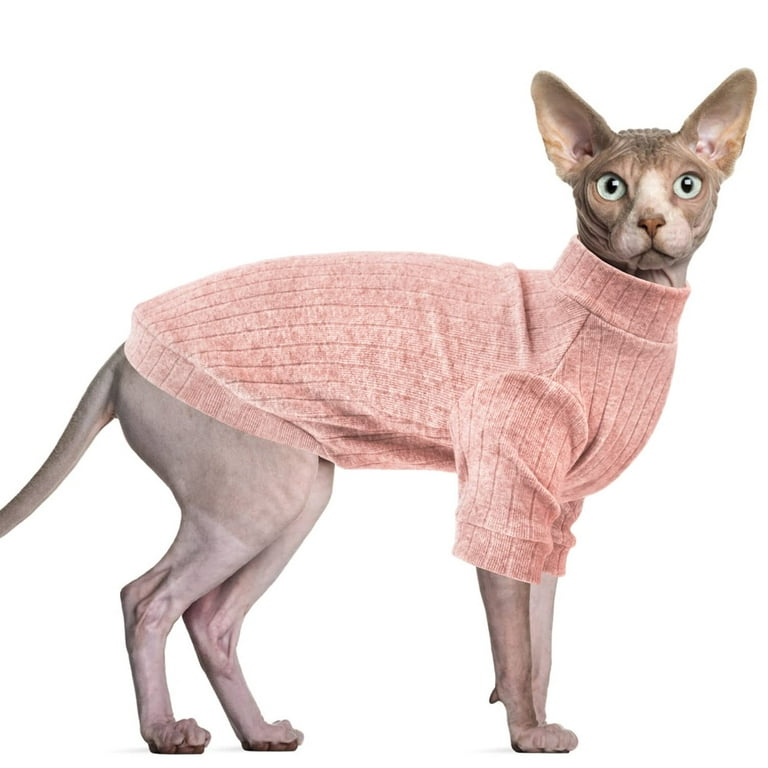 Idepet Sphynx Hairless Cats Sweater Shirt Kitten Soft Puppy Clothes  Pullover Cute Cat Pajamas Jumpsuit Skin-Friendly Cotton Apparel Pet Winter  Turtleneck for Cats and Small Dogs(XXL,Pink) 