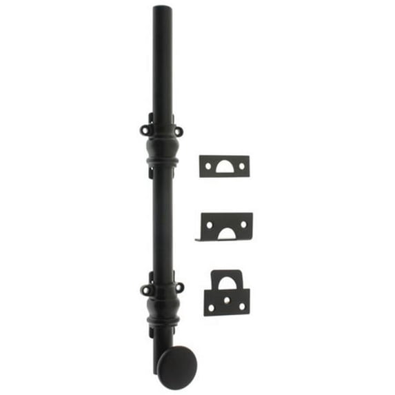 Idh by St. Simons 11200-019 Solid Brass Ornamental Bolt with Round knob, Matte Black - 8 in.