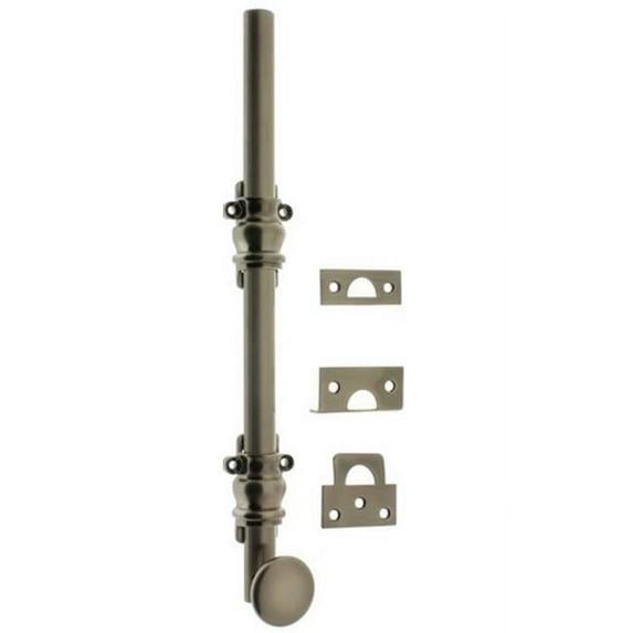 Idh by St. Simons 11200-15A Solid Brass Ornamental Bolt with Round knob, Antique Nickel - 8 in.