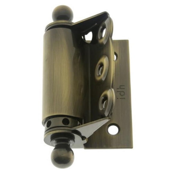 Idh by St. Simons 80320-005 Solid Brass Half Surface Adjustable Spring Screen Door Hinges with Ball Finials, Antique Brass