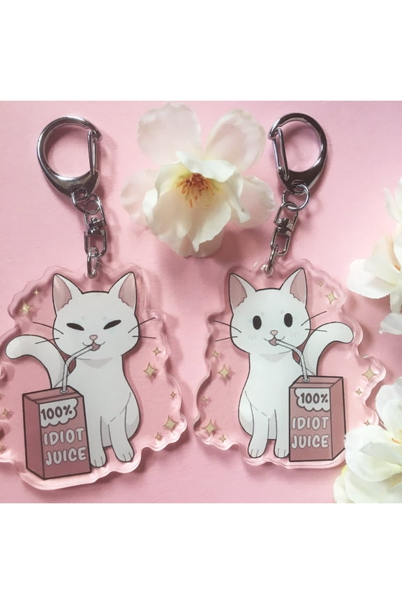 Idiot Juice Cat Keychain | Kawaii Keychain | Meme cat