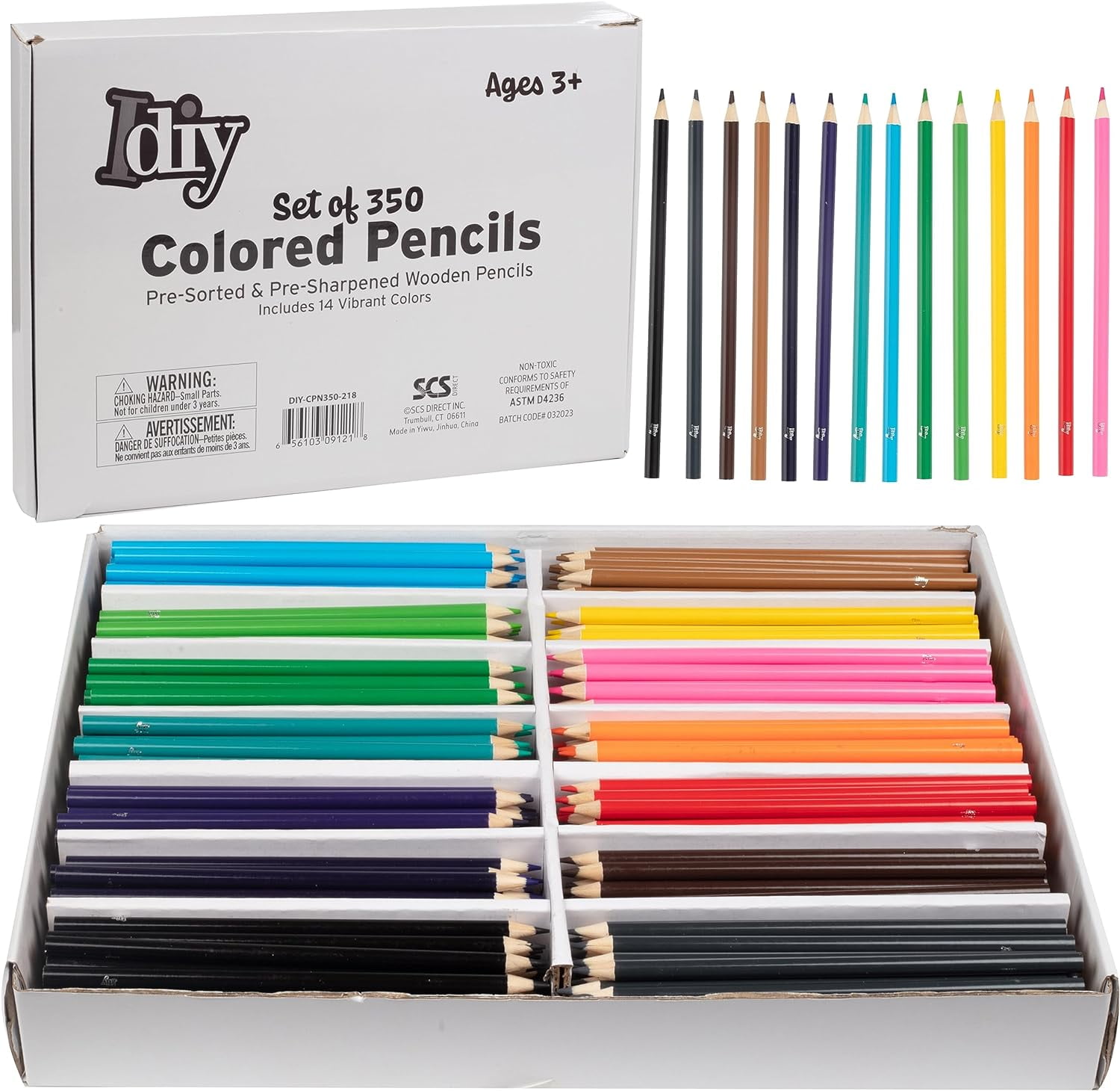 Idiy Bulk Colored Pencils (Pre-sorted 350 ct, 14 each of 20 colors) - ASTM Tested, For Kids, Teachers, Art Classrooms, School Supplies, Restaurants, Artist Craft Projects, Gifts &Class Packs