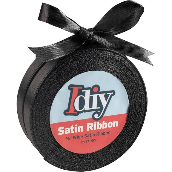 Black Satin Ribbon (1/2", 50 Yards) No wire, DIY Arts & Crafts, Gift Wrapping Baskets, Wedding Decor, Sewing Projects, Party Decorative Embellishment, Holiday Wreath- Stocking Stuffer for Crafters