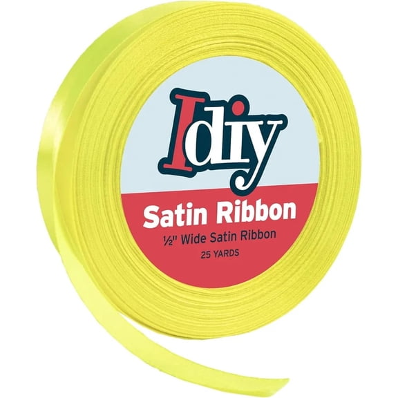Idiy Satin Ribbon - 1/2, 50 Yards (Neon Yellow) - Great for DIY Crafts, Gift Wrapping, Wedding Decorations, Sewing Projects, Party, Decorative Embellishments, Hair Bows, Baby Showers, and More!