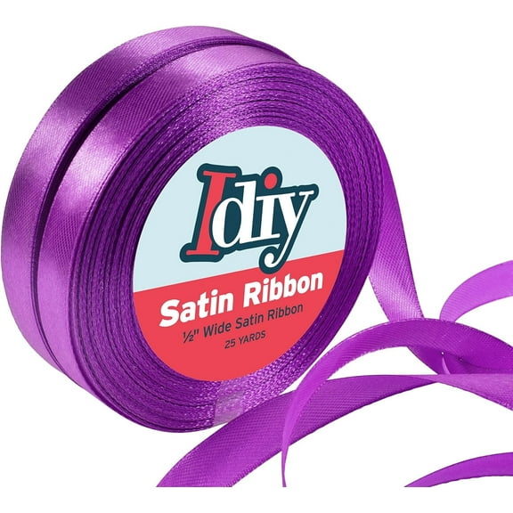 Idiy Satin Ribbon - 1/2, 50 Yards (Purple) - Great for DIY Crafts, Gift Wrapping, Wedding Decorations, Sewing Projects, Party, Decorative Embellishments, Hair Bows, Baby Showers, and More!