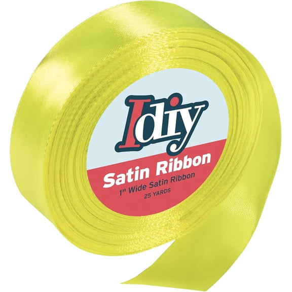 Idiy Satin Ribbon - 1/4, 50 Yards (Neon Yellow) - Great for DIY Crafts, Gift Wrapping, Wedding Decorations, Sewing Projects, Party, Decorative Embellishments, Hair Bows, Baby Showers, and More!