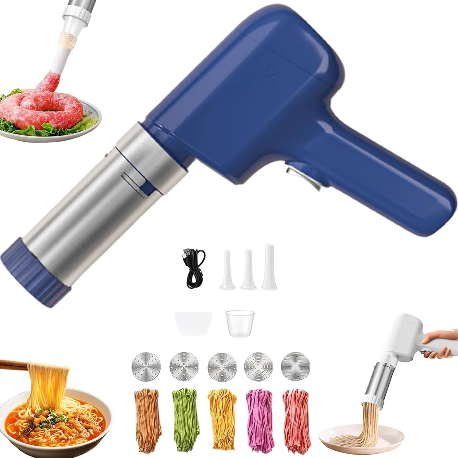 Macchina Per Pasta Elettrica Portatile Kayuneed – Wireless, 5 Stampo In Acciaio 304, 20 Secondi, Fino A 50 Porzioni Per Carica